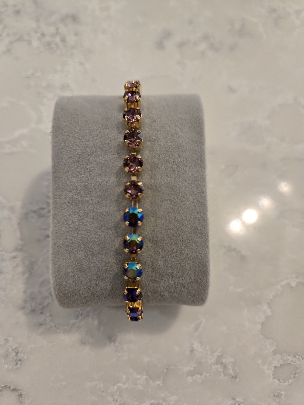 5 MM Amethyst Ombre Swarovski Crystal Bracelet - Gold Setting